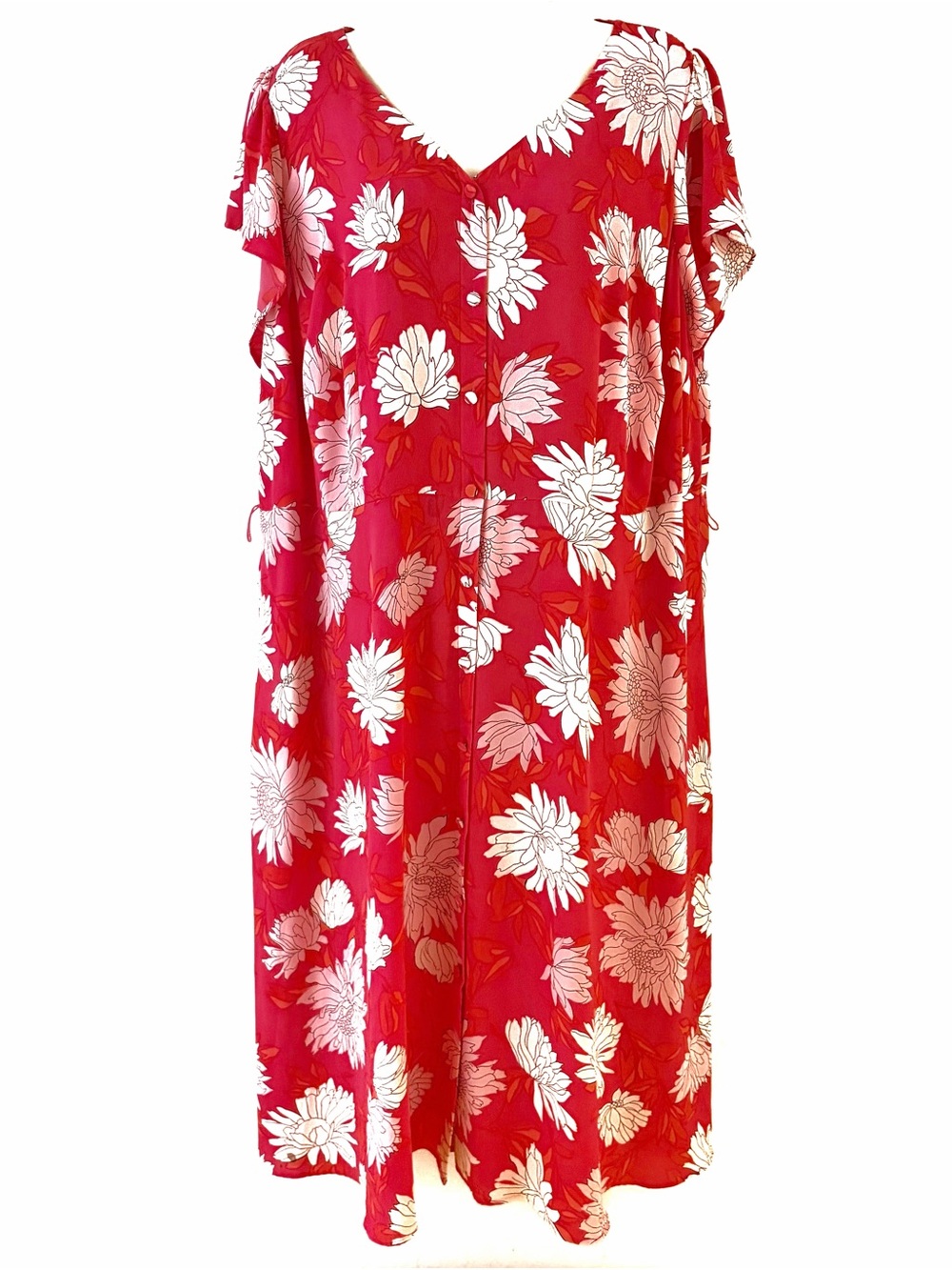 Talbots Pink and Red Floral Button-Front Casual Dress